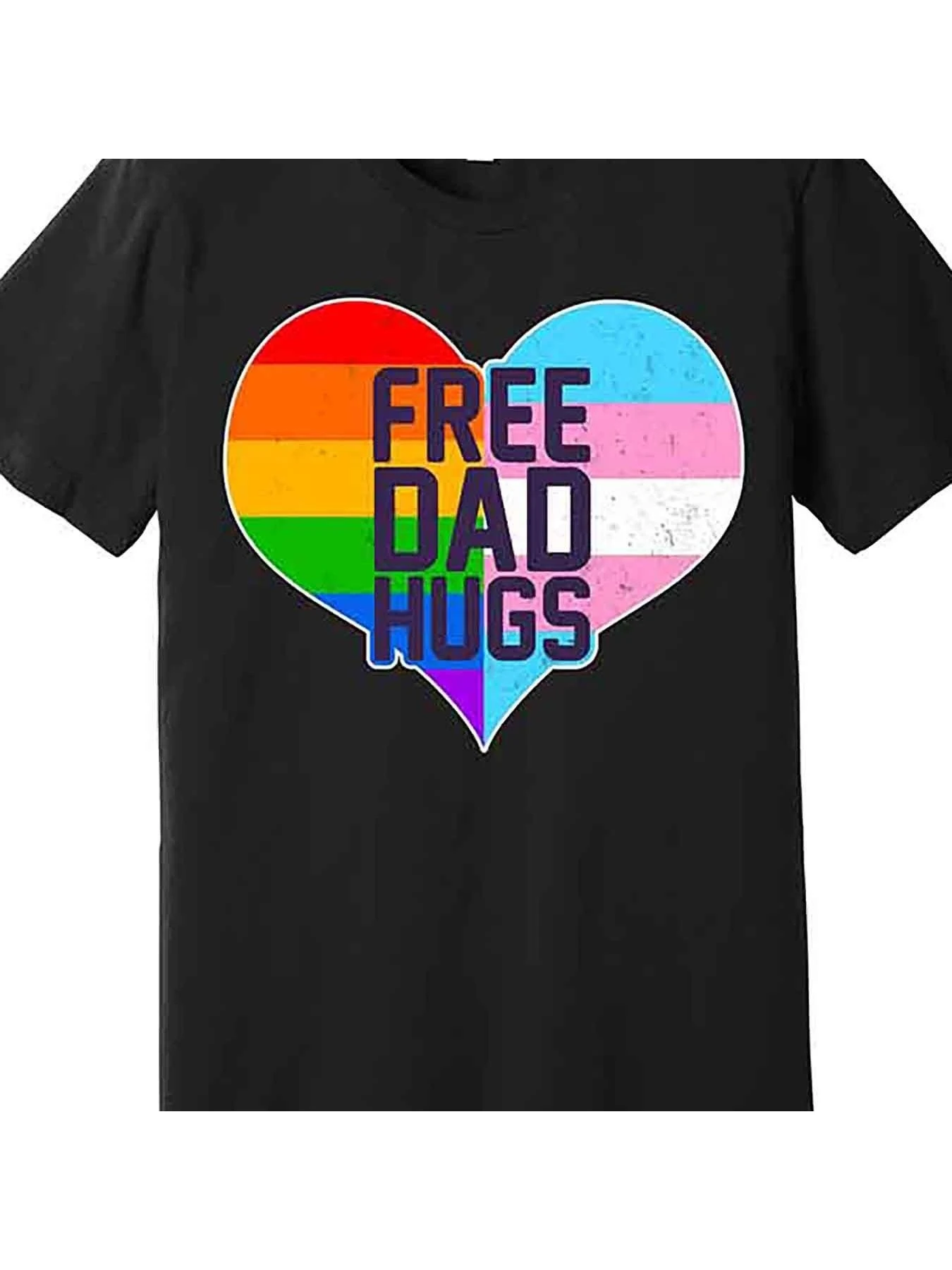 

Free Dad Hugs Heart Rainbow Flag Men and women's short sleeve T-shirt black round neck