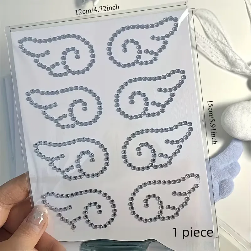 Silver Angel Wings Crystal Stickers 3D Acrylic DIY Decor Self Adhesive Jewel Crafts Fish Cakes Sparkly Rhinestone Stickers Gifts