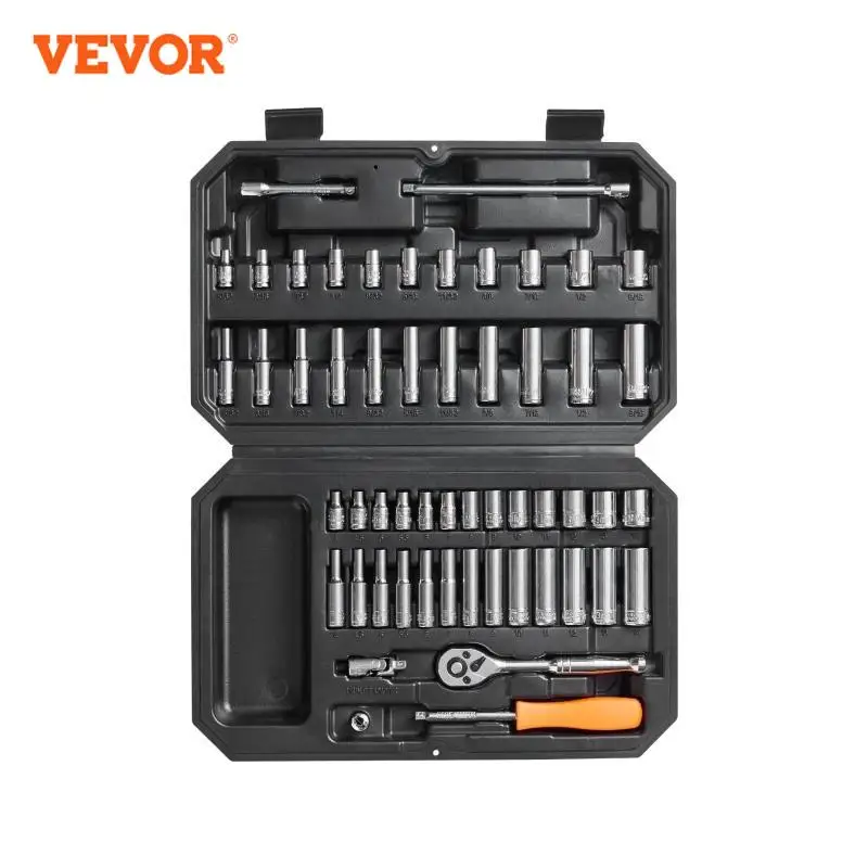 VEVOR 6-Point Socket Opening 54 Pieces Tool Set SAE and Metric Standard Sockets with Storage Case for industrial or home use