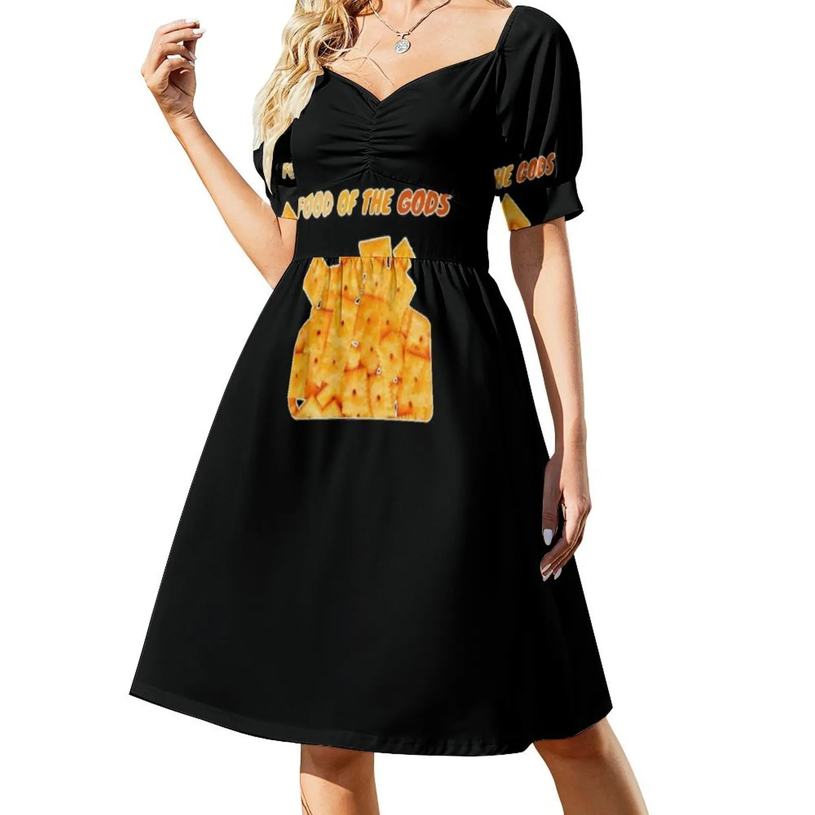 فستان بوهيمي بدون أكمام من Cheez It للنساء مطبوع عليه فساتين حفلات الشاطئ Cheez It Food Cheese Snack Cheez ملابس نسائية