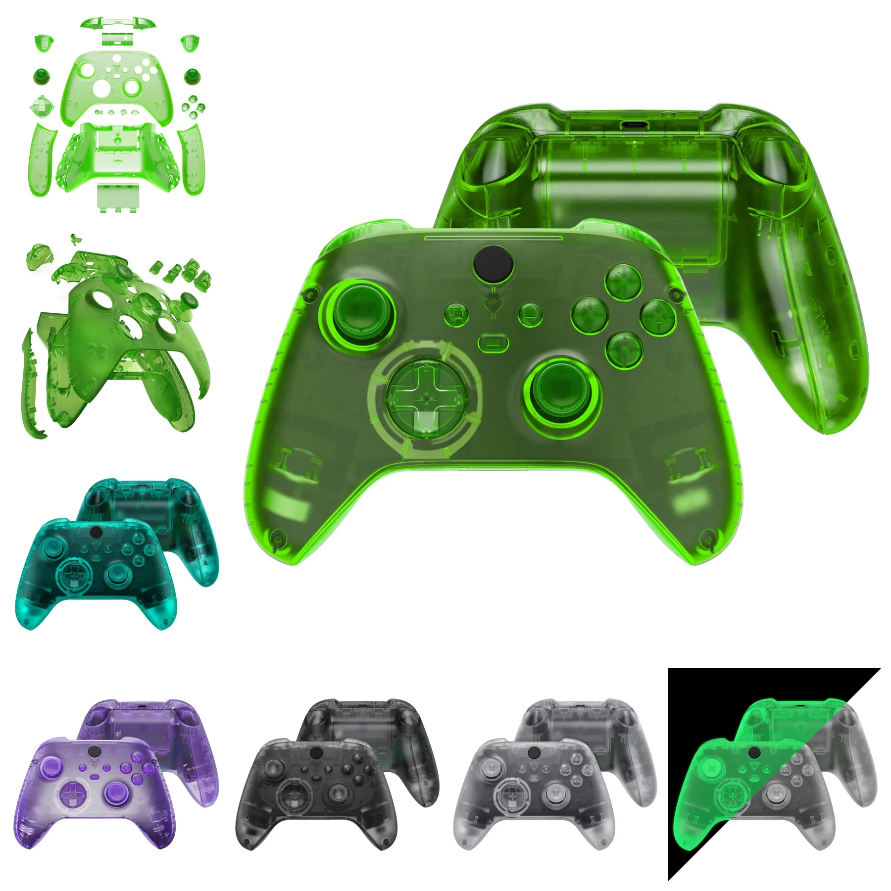 EXtremeRate Substituição de controlador transparente personalizado conjunto completo de carcaça com botões para controle sem fio Xbox Core