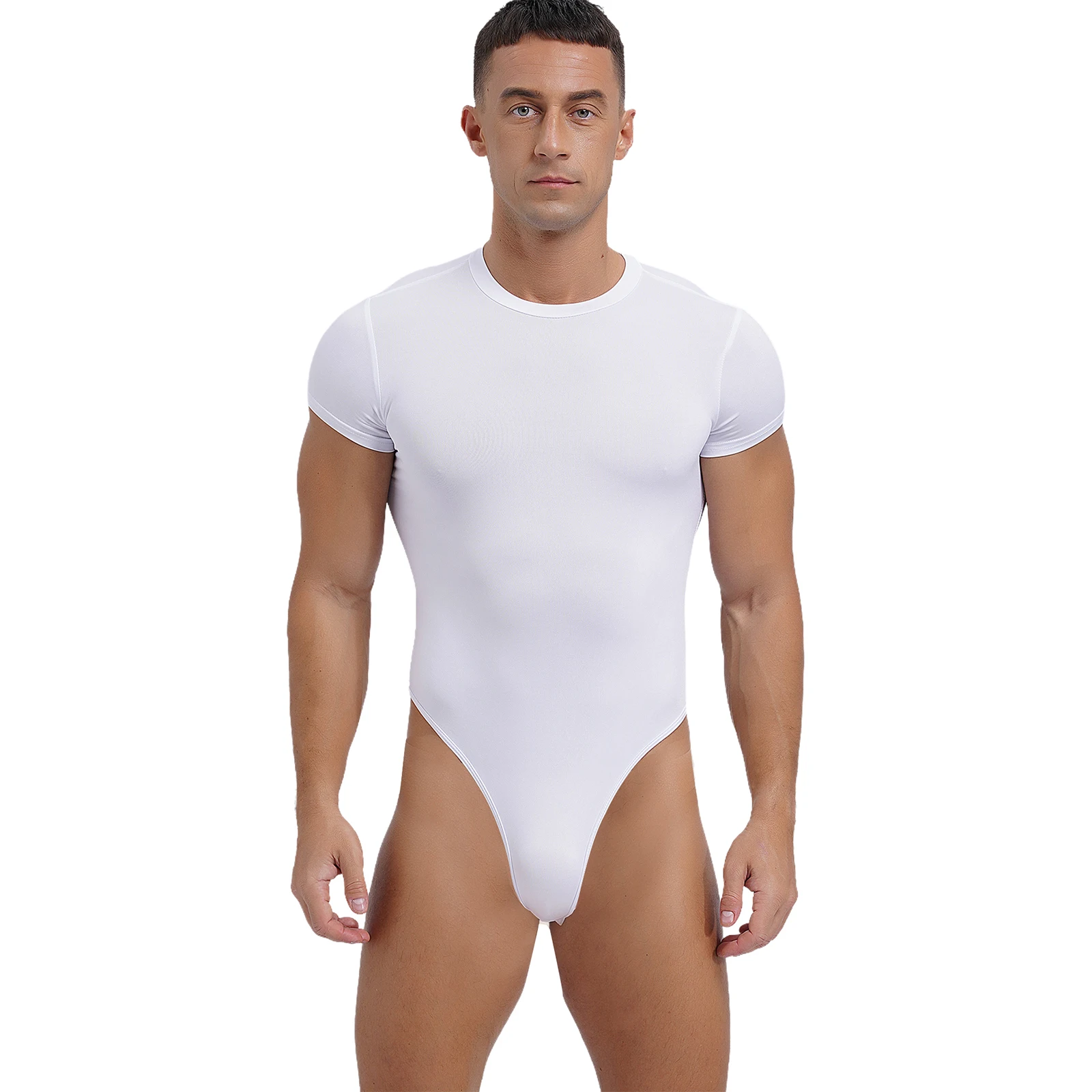 Mens Lingerie One-piece Wrestling Singlet Men Shapers Short Sleeve Buttoned Crotch Pajamas Solid Color T-shirt Bodysuit Tops