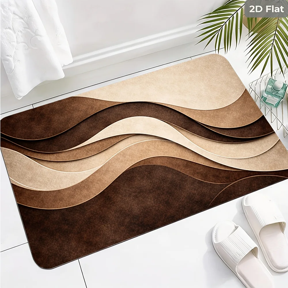Neutral Wave Entrance Doormat Brown Layered Abstract Curved Lines Graphic Rug  Minimalist Modern Decor Mat for   Household Space