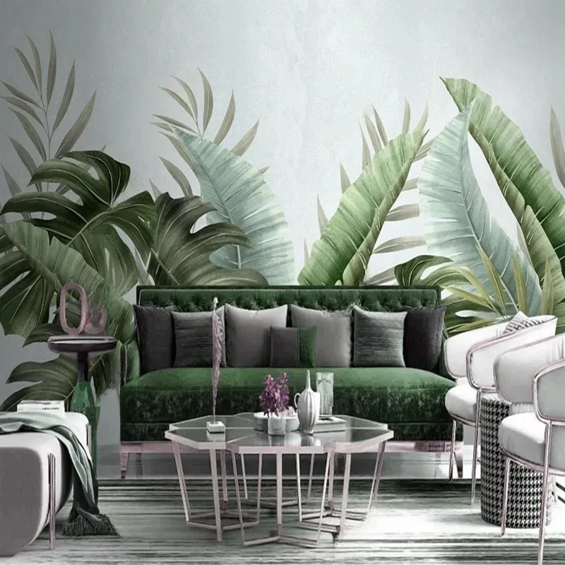 Nordic Wallpaper Hand-painted Pastoral Tropical Leaves Mural Living Room Sofa TV Background Home Decor Painting