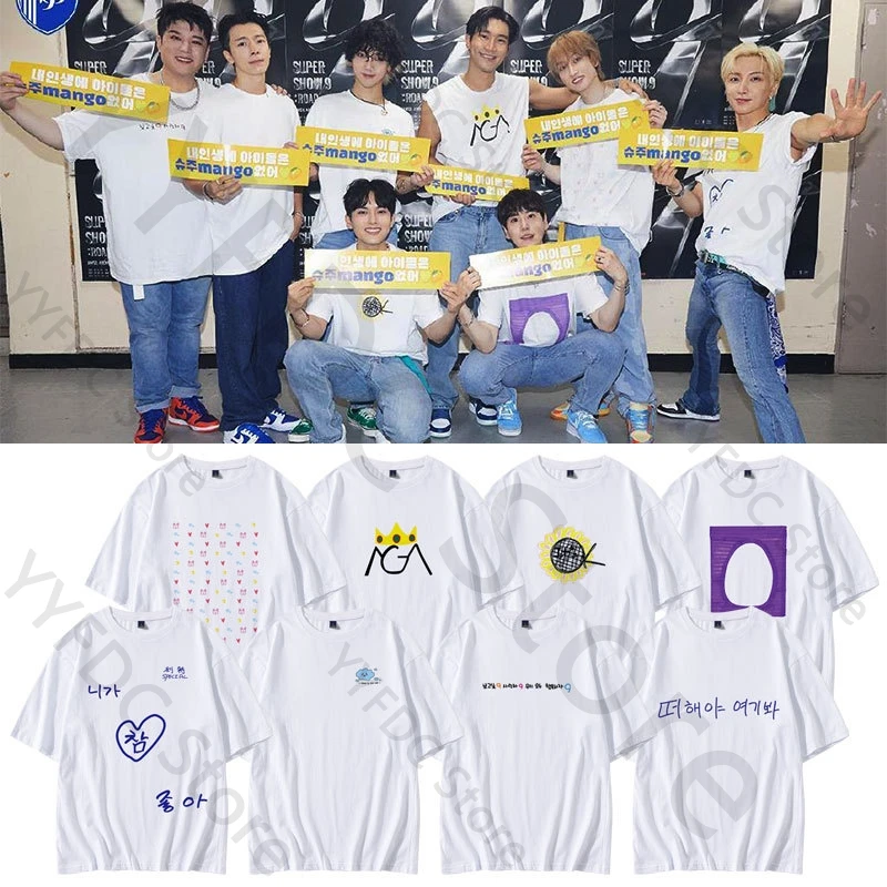 Super junior Concert Super Show 9 Road Same T Shirt Cartoon Fashion Print T-shirt Women Men Summer Loose Cotton Short Sleeve Tee