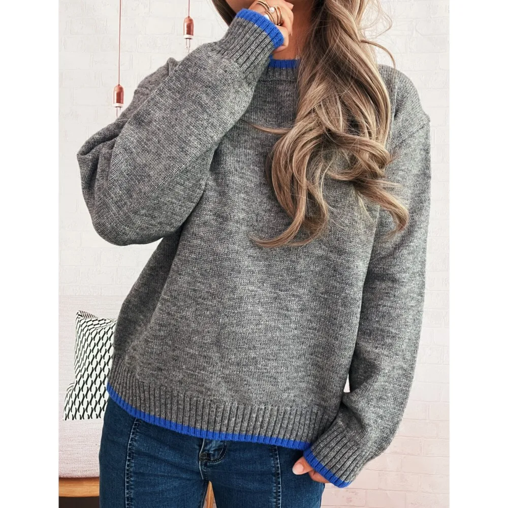 Winter Clothes Woman Sweater Pulls Femmes Contrast Commuting All-match Loose Simple Style Comfortable Trendy Knitted Pullover