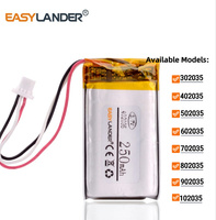 3.7V 250mAh 402035 Lithium Polymer Rechargeable Battery  JST 1.0mm-3pin  302035 502035 602035 702035 802035 902035 102035