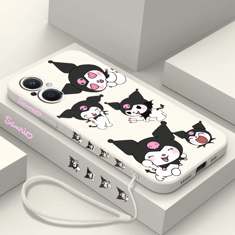 

Kuromi Sanrio Little Devil Phone Case For OPPO Find X5 X3 X2 Lite Pro Neo A5 A53 A94 4G 5G Liquid Left Rope Soft Cover