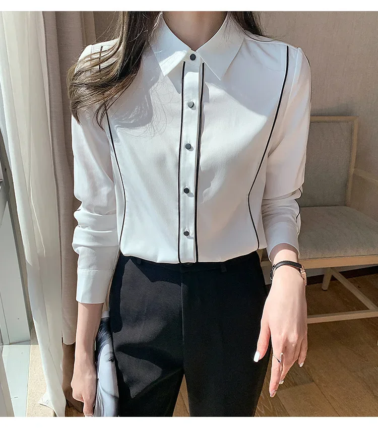 

Новинка 2025: Элегантный однобортный кардиган из шифона в гонконгском стиле, однотонный, с отложным воротником, белый, для делового стиля.