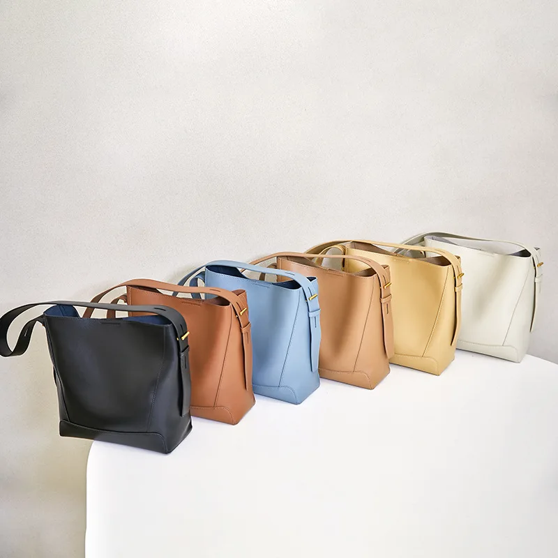 New Fashion High Quality Women Bucket Bag Split Leather Lady Luxury Handbag One-shoulder Messenger Teenage Girl Commute Tote