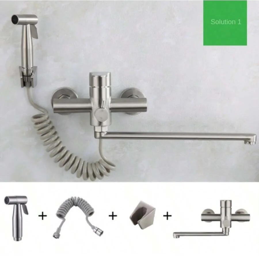 Kitchen Faucet Wall Mounted Rotable Sink Tap Dual Hole Single Handle Cold and Hot Water Mixer Grifo Cocina Kore Mutfak Ürünleri