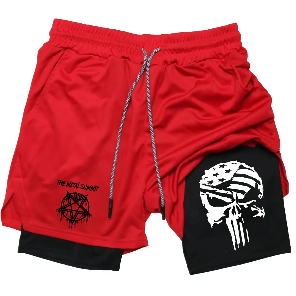 

Retro Sports Men Anime Double Layer Shorts Gym Workout Printed Sports Multi-performance Training Quick-drying Jogging Pants Moto