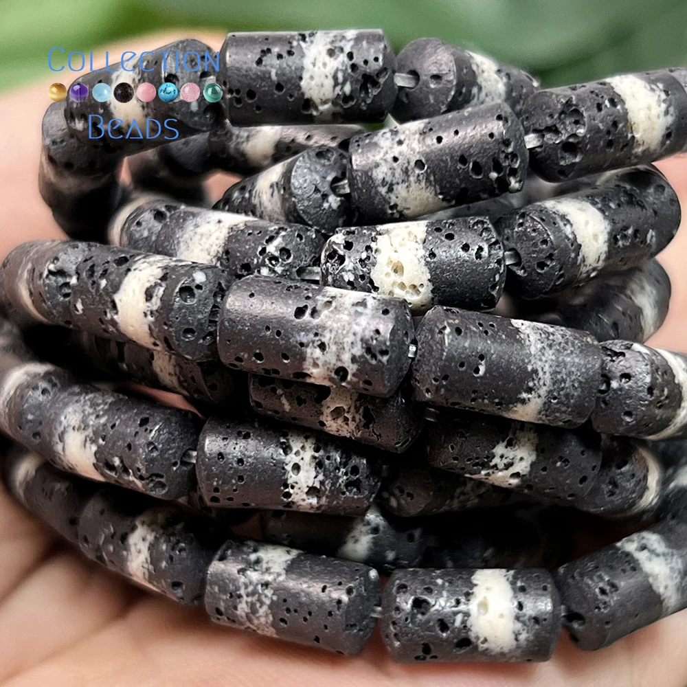 Natural 5x10mm Volcanic Lava Beads White And Black Cylinder Loose Bead for Jewelry Making DIY Bracelet Accessories