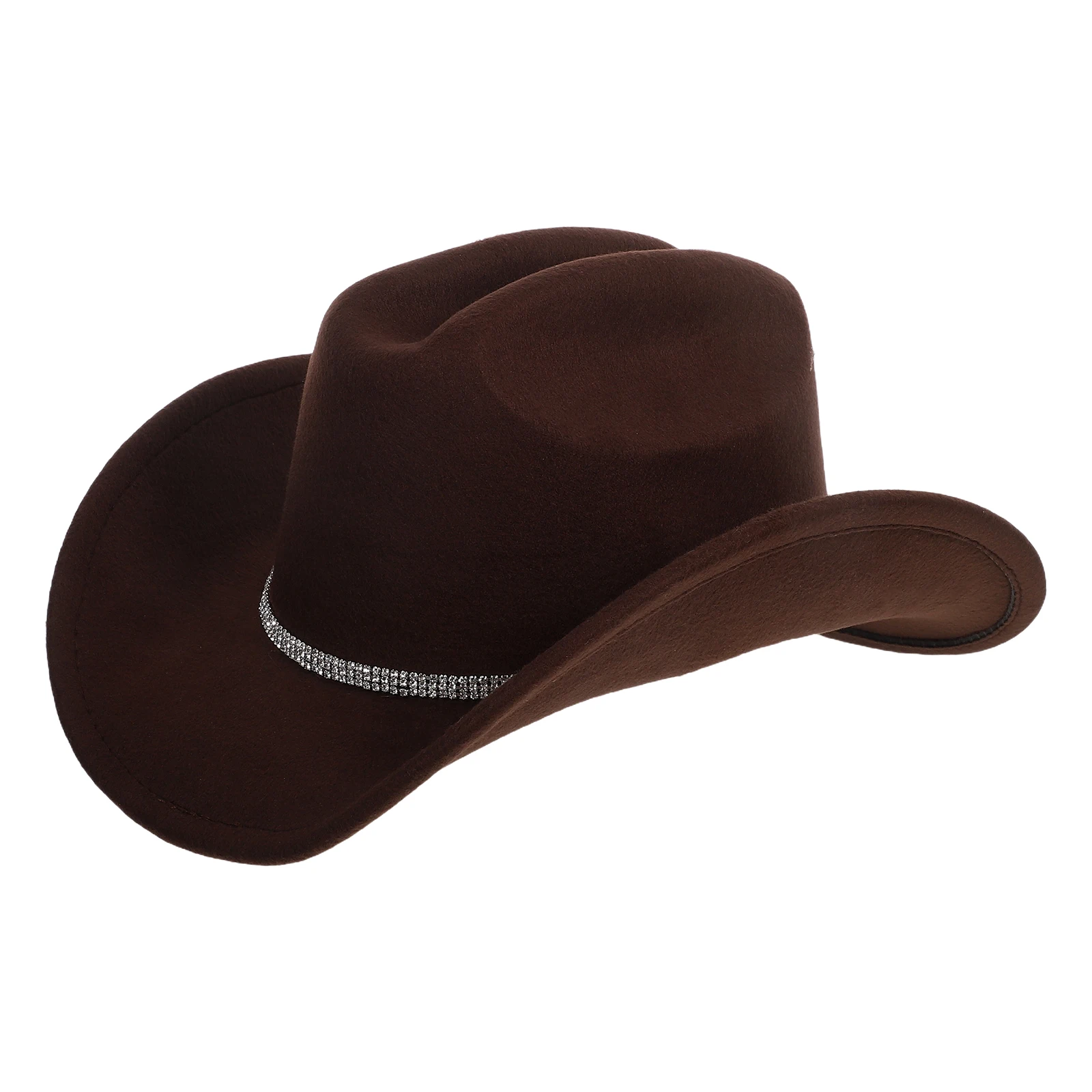 

Western Cowgirl Hat Felt Jazz Fedora Rhinestone Decor Lightweight Wide Brim Cowboy Hat For Music Festivals Western Parties Daily