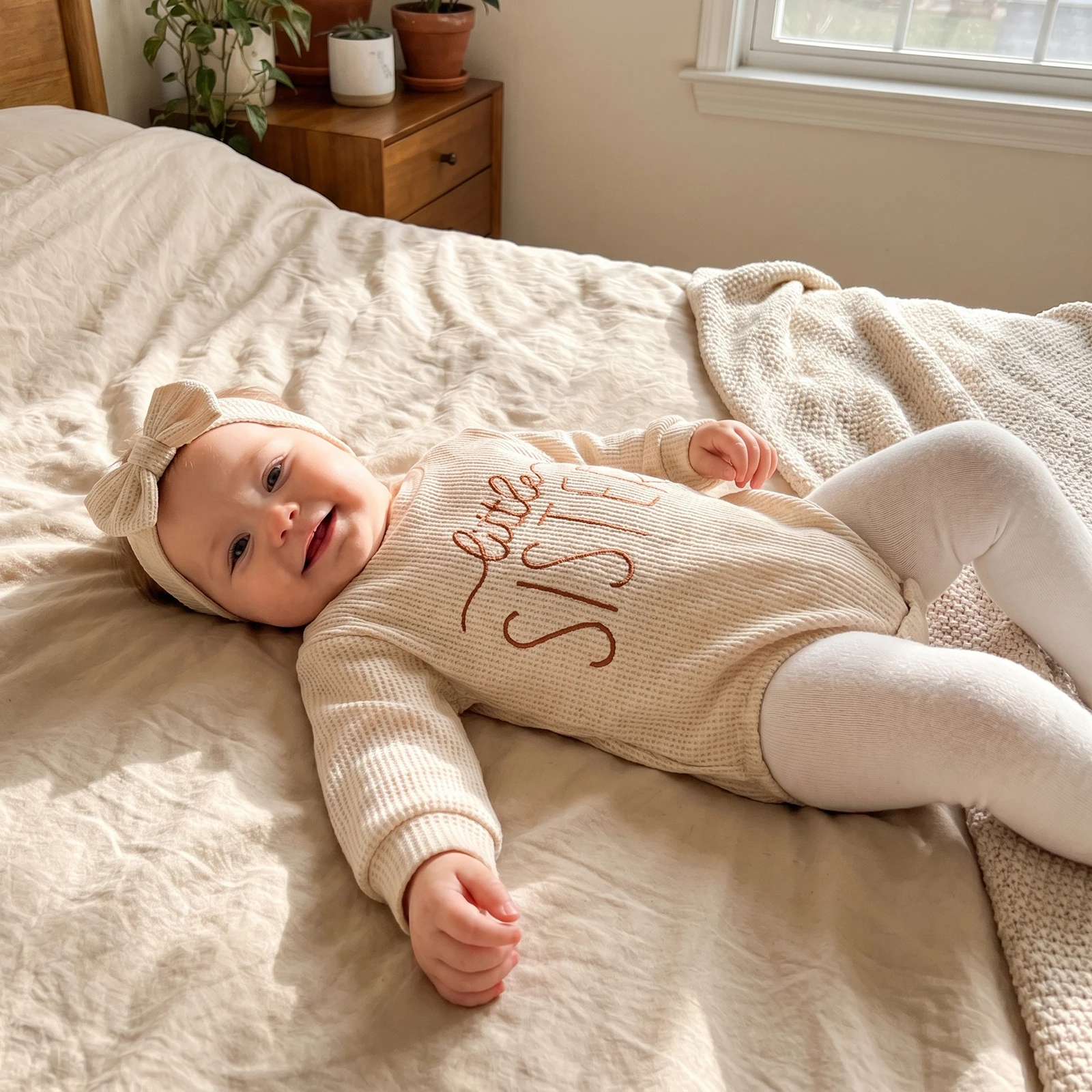 

Baby Girls Fall Jumpsuits Letter Embroidery Long Sleeves Romper and Cute Headband Set for Toddler Infant Outfits
