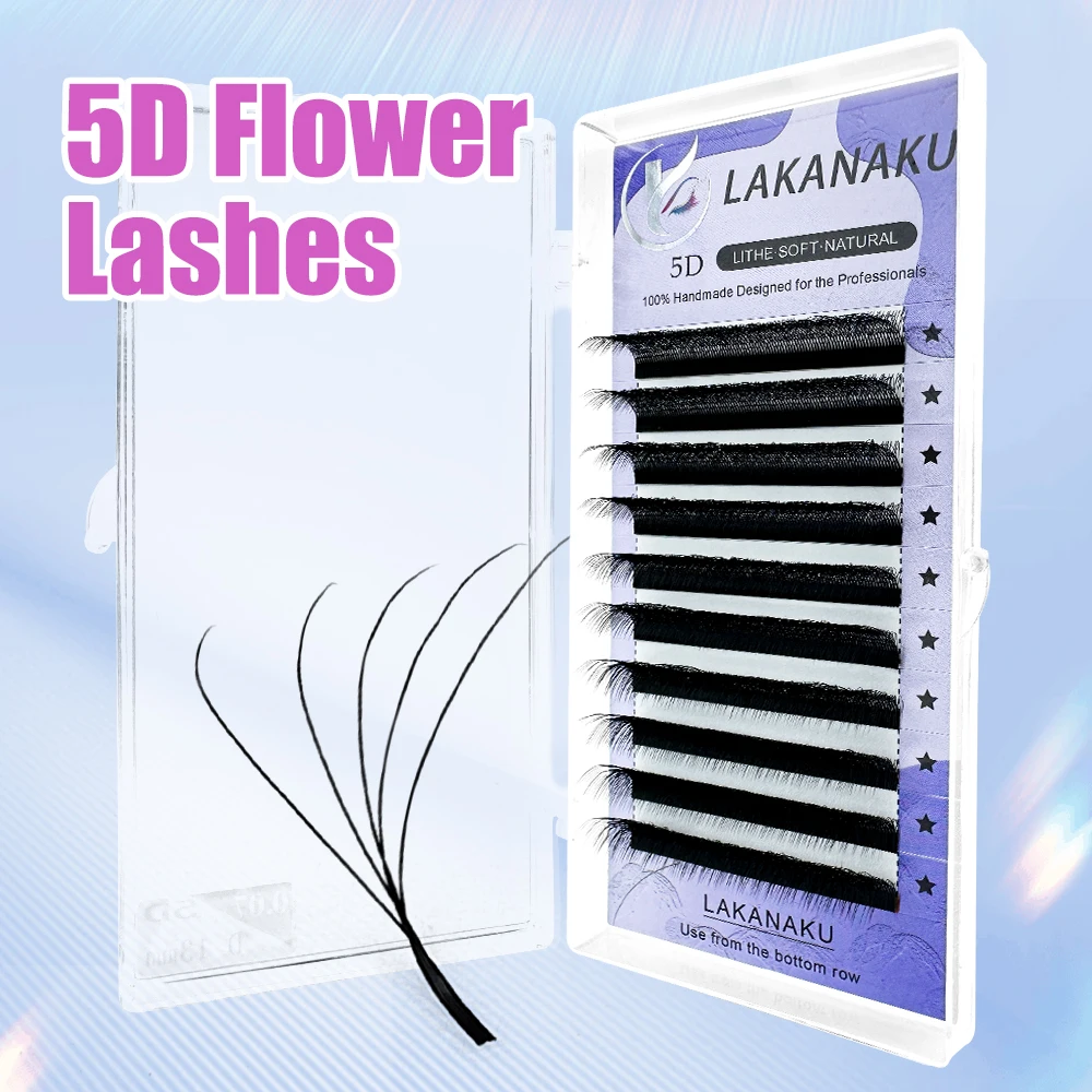 LAKANAKU Cilios 5D W-รูปตัวต่อขนตาอัตโนมัติดอก W Lashes C/D Curl คุณภาพสูงแต่ละขนตาปลอม