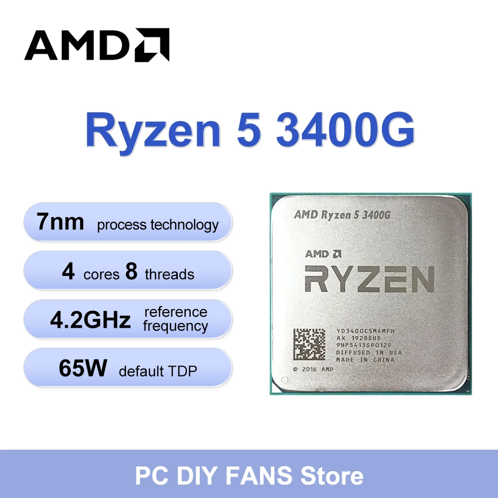 AMD R5 3400G New Ryzen 5 3400g CPU Processor 4.2 GHz 4-Core 8-Thread PCIe 3.0 L3=8M DDR4 TDP 65W Socket AM4 but without cooler