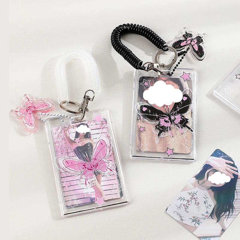 Acrylic Butterfly Hard Card Holder Three-Inch Decorative Protective Cover Student Keychain Star Chasing Small Card Pendant Set