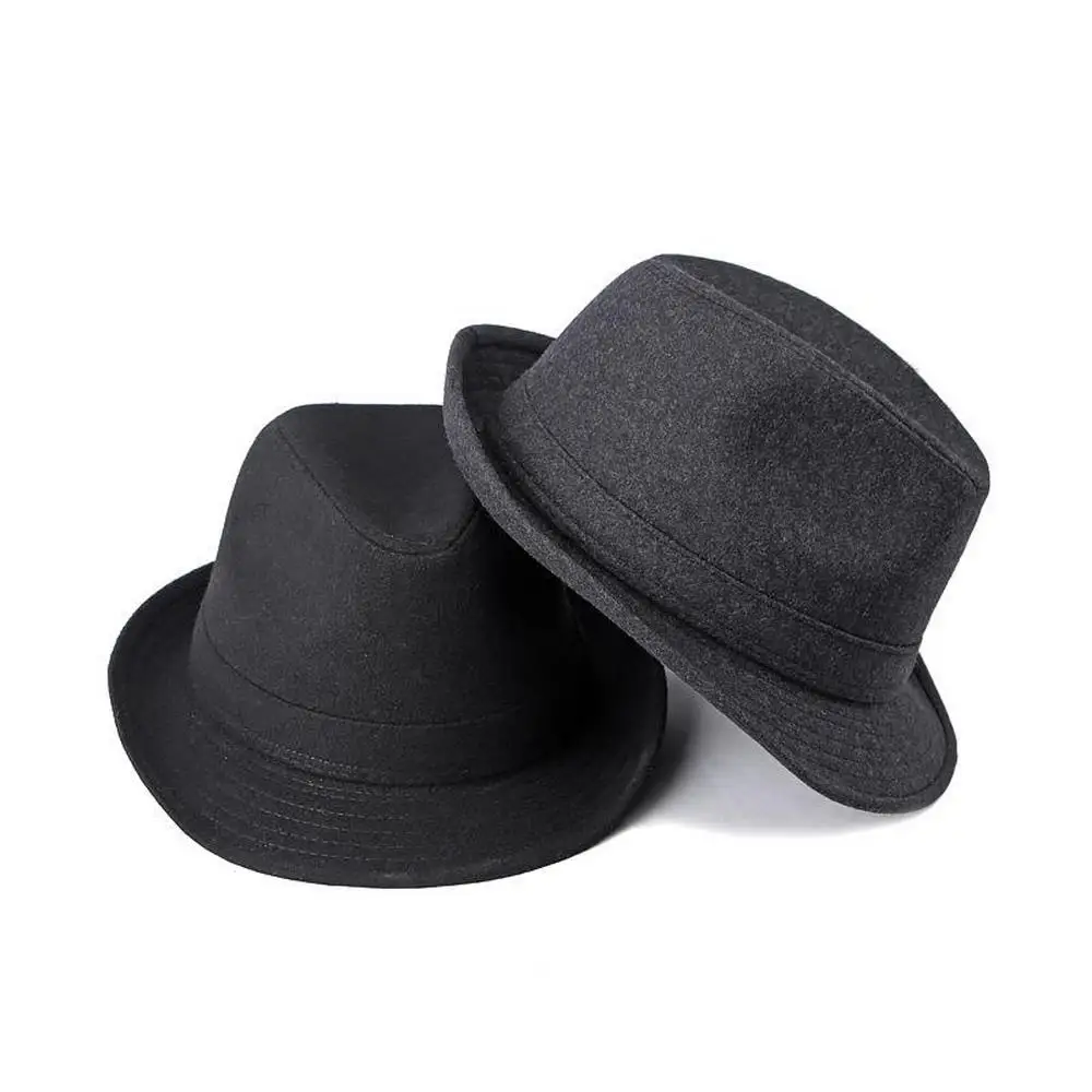 Autumn And Winter Men Gentleman Fedoras Solid Color Top Hat Woolen 56-60cm Small Brim British Style Casual LM0121