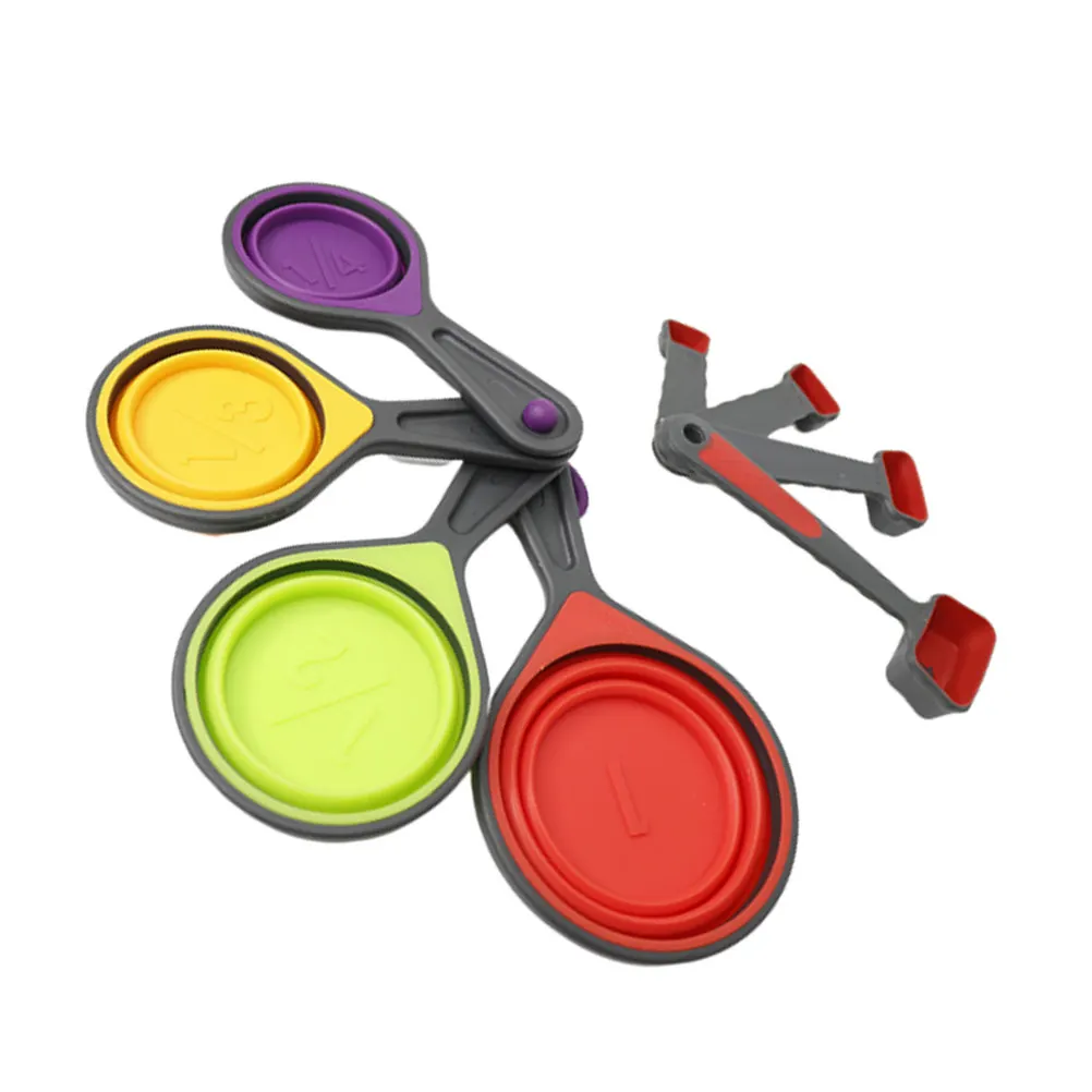 8-Piece Silicone Measuring Spoons Set Premium PP Telescopic Kitchen Baking Scale Tool for Liquid Powder Spice Ingredient
