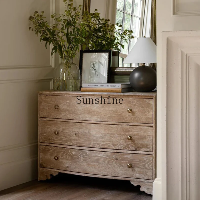 French log wind solid wood carving flower chest retro bedroom storage locker