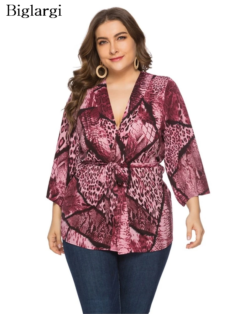 Plus Size Lente Zomer V-Hals Tops Vrouwen Print Mode Een Stuk Dames Blouses Losse Ruche Geplooide Casual Vrouw Tops