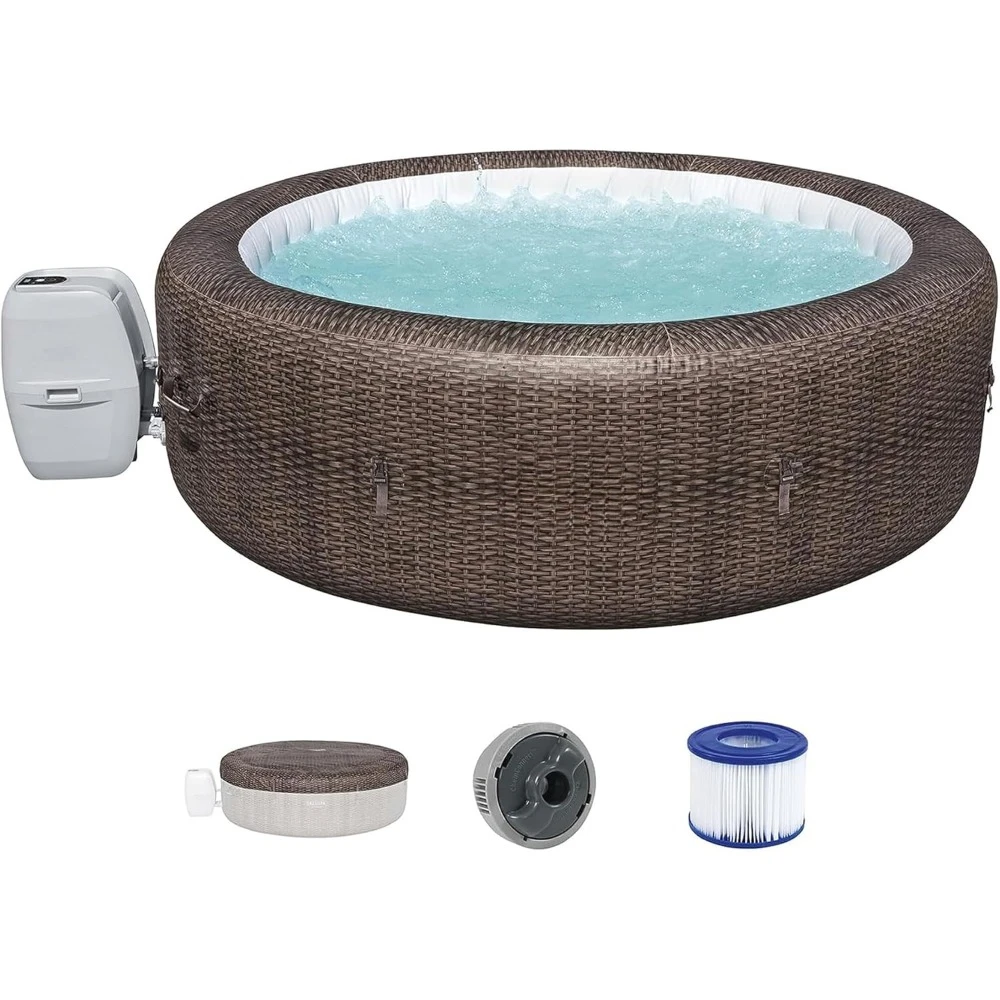 SaluSpa St Moritz Large Round AirJet 7 Person Inflatable Hot Tub Portable Outdoor Spa with 180 Soothing AirJets and Cover