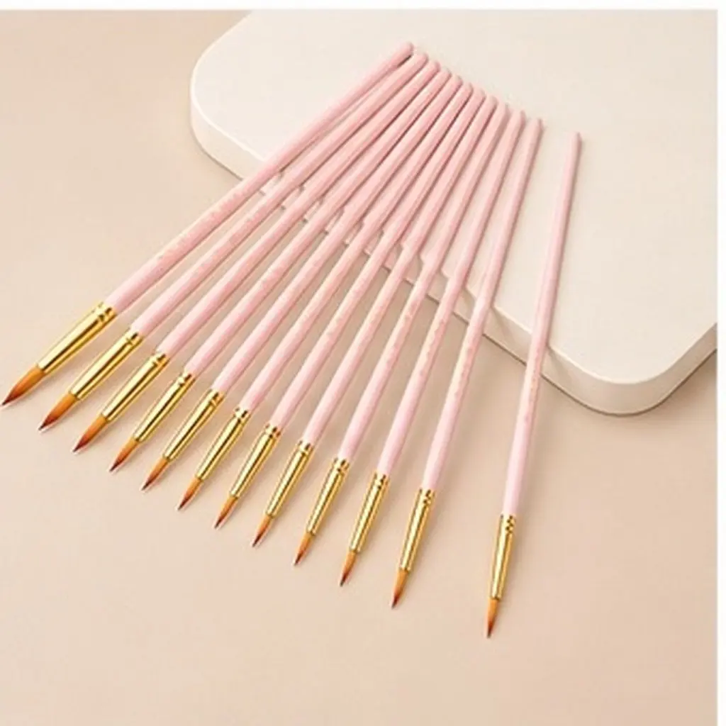 12Pcs Paint Brush Set Professional Wooden Nylon Hair Art Brushes for Fine Detailing Watercolor Painting Portable Pink