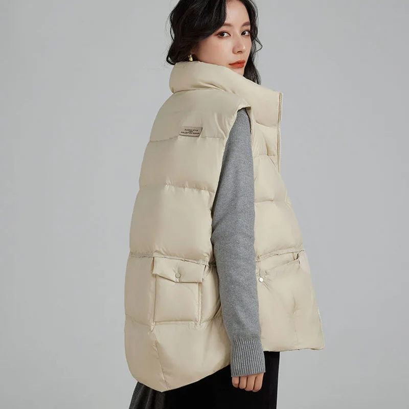 Chaleco de mujer a la moda con cuello levantado, novedad de Otoño Invierno 2021, chaleco cálido de ocio para mujer, chaqueta de plumón de Color sólido para mujer H452