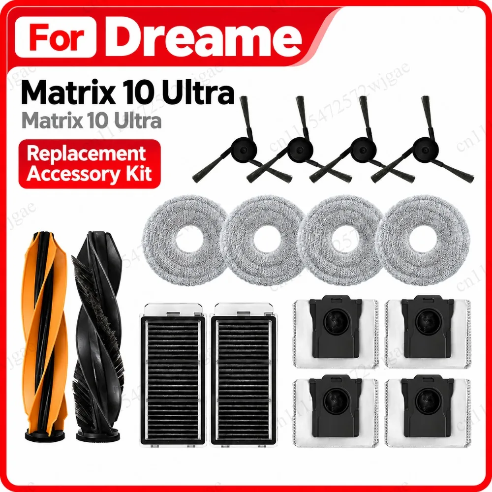 Replacement Kit for Dreame Matrix 10 Ultra and X50s Pro Main/Side Brushes, Mop Cloth, HEPA Filter and Dust Bag Vacuum Parts