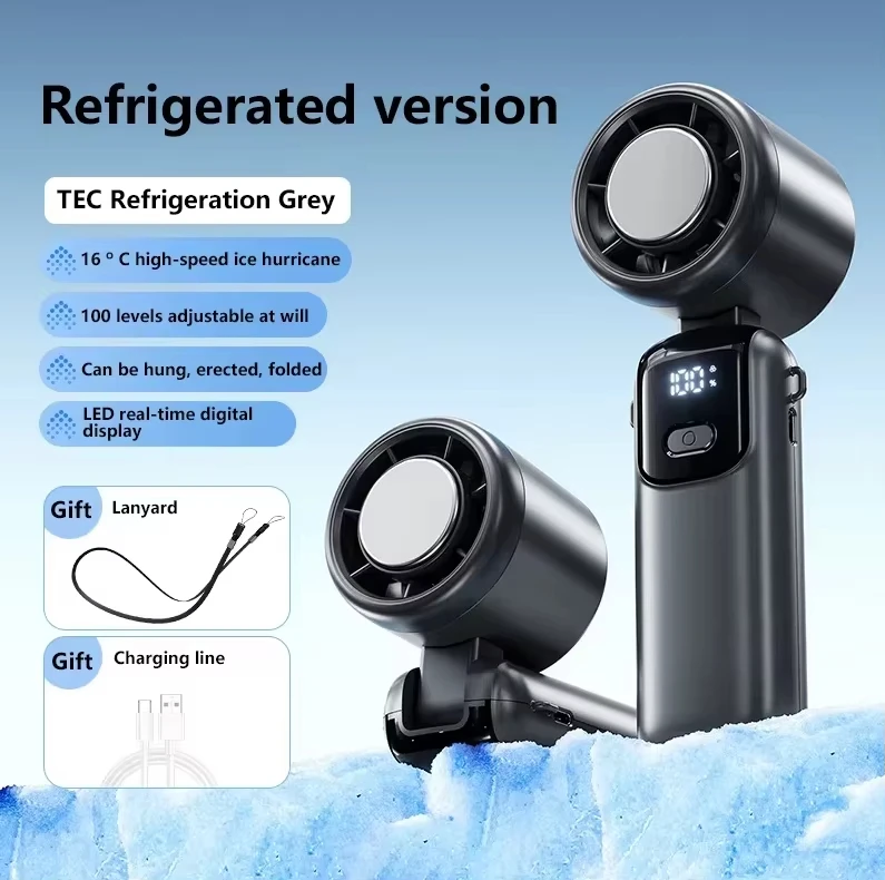 Lenovo Ice Cooling Handventilator, 100 Geschwindigkeiten, Turbo, tragbarer USB-Tischventilator, faltbar/hängbar, für schnelle Kühlung im Freien, Eiskompresse