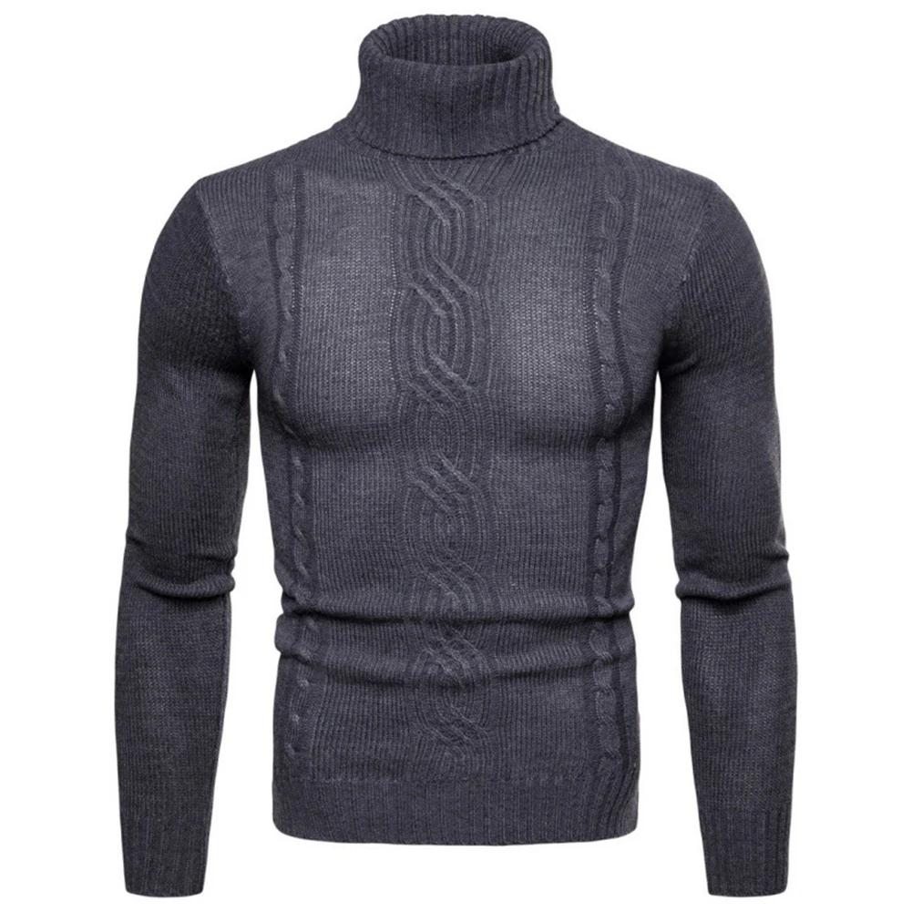 Wygodny, modny codzienny sweter na wakacje dzianinowy Top sweter z golfem z długim rękawem dla mężczyzn lekko rozciągnięty w jednolitym kolorze męski