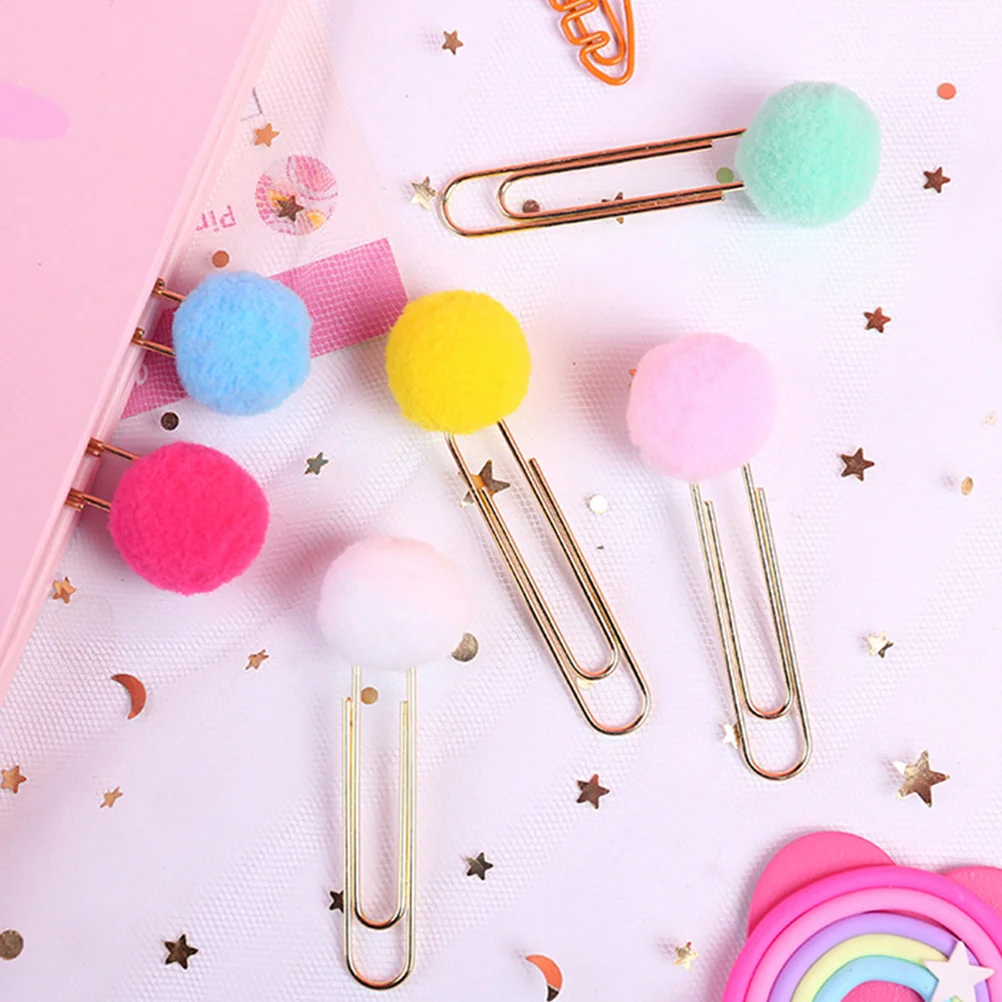 30pcs Paper Clips Kawaii Plush Ball Bookmark Clip Memo Clip Paper Clip Bookmark Novelty Gift (Mixed Color)