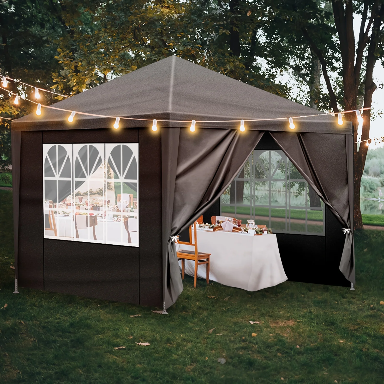 

10X10Ft Black 4-Sided Gazebo PE Fabric with Powder-Coated Steel Frame And Spiral Pipes, Multiple Styles Available Ideal for Yard Protection, Storage, And Outdoor Events
