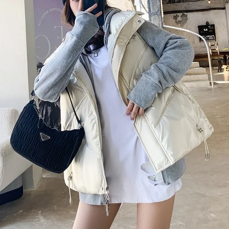 Women's Winter Vest Loose And Thin Stand-up Collar Fashion Vest Vest Korean Version Of The Drawstring Thick Down Cotton Vest