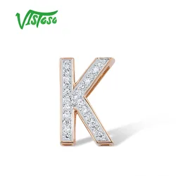 VISTOSO Genuine 14K 585 Rose Gold Pendant For Women Sparkling Diamonds Letter K Classic Trendy Party Gifts Elegant Fine Jewelry