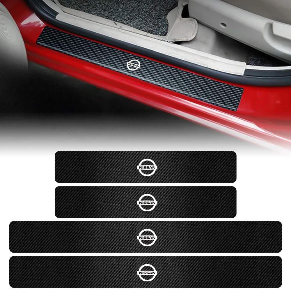 4Pcs Carbon Fiber Car Door Threshold Plate Stickers Accessories For Nissan Nismo Micra Qashqai Altima Maxima Sentra