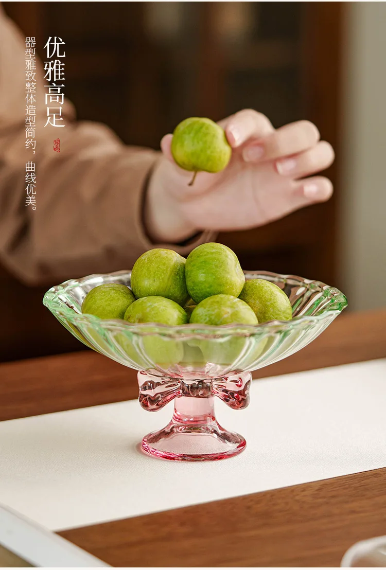High foot gradual change color fruit plate crystal glass fruit plate living room coffee table household tray snack plate