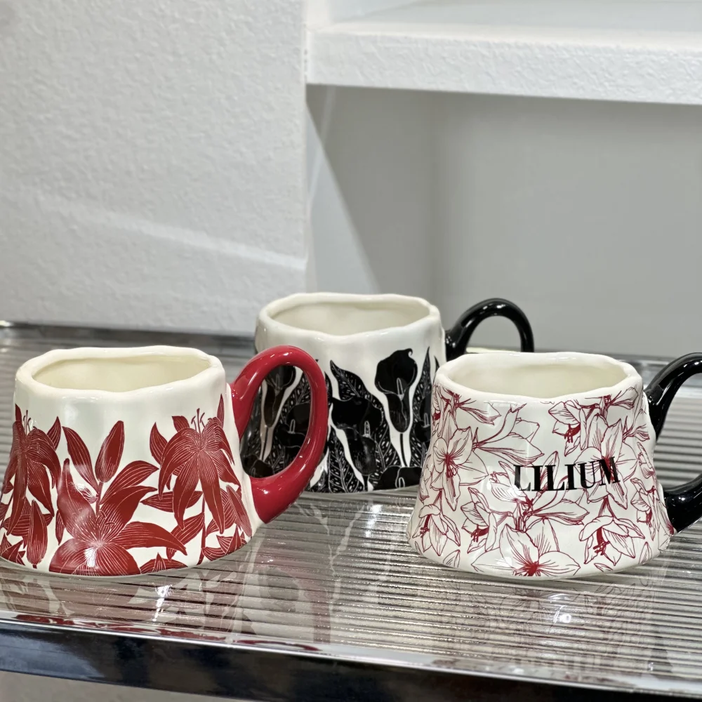 

Vintage Calla Lily Ceramic Coffee Cup Afternoon Tea Dessert Large Capacity Teacup Drinkware Office Mug Couple Mug Birthday Gift