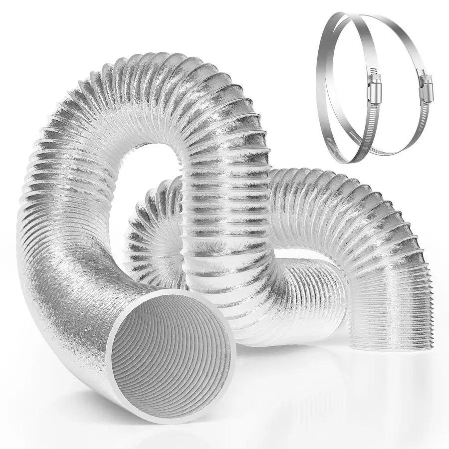 

8 Inch Flexible Aluminum Ducting for HVAC Ventilation, 25 FT Long Air Duct Hose with 2 Clamps, MultiLayer Dryer Vent Duct for He