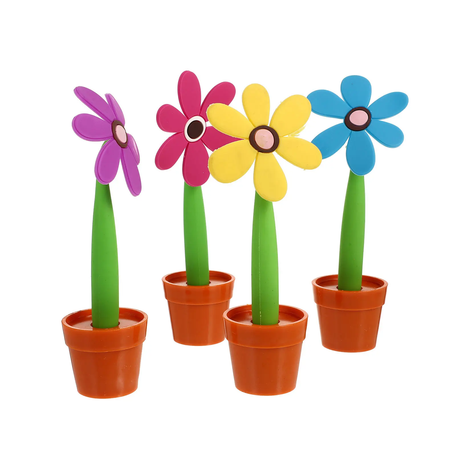 

4Pcs Sunflower Ballpoint Pens Creative Flowerpot Design Smooth Writing Stationery Home School Office Purple Yellow Rosy Blue