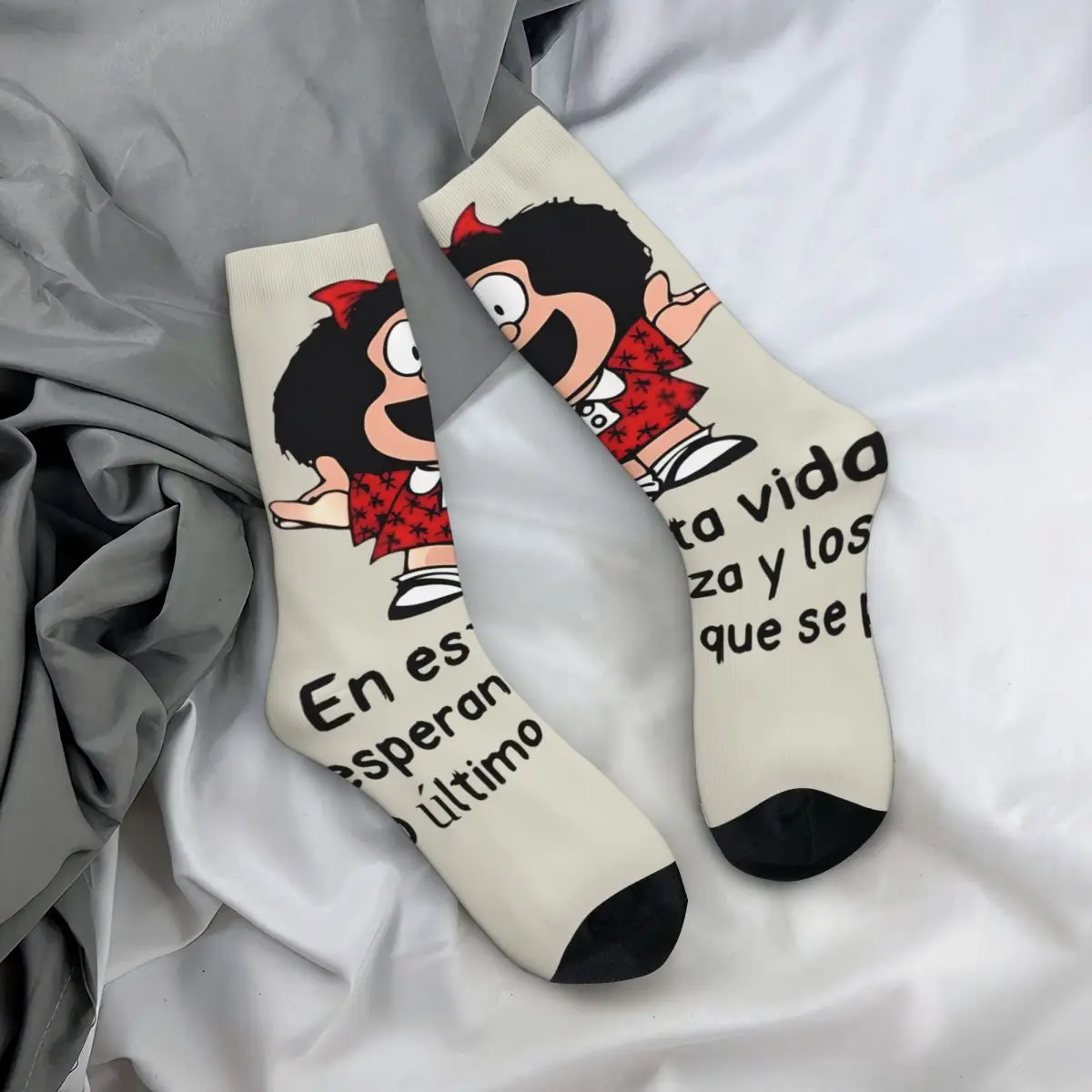 Retro Retro Men\'s Socks Mafalda Cartoon Unisex Street Style Pattern Printed Funny Crew Sock Gift