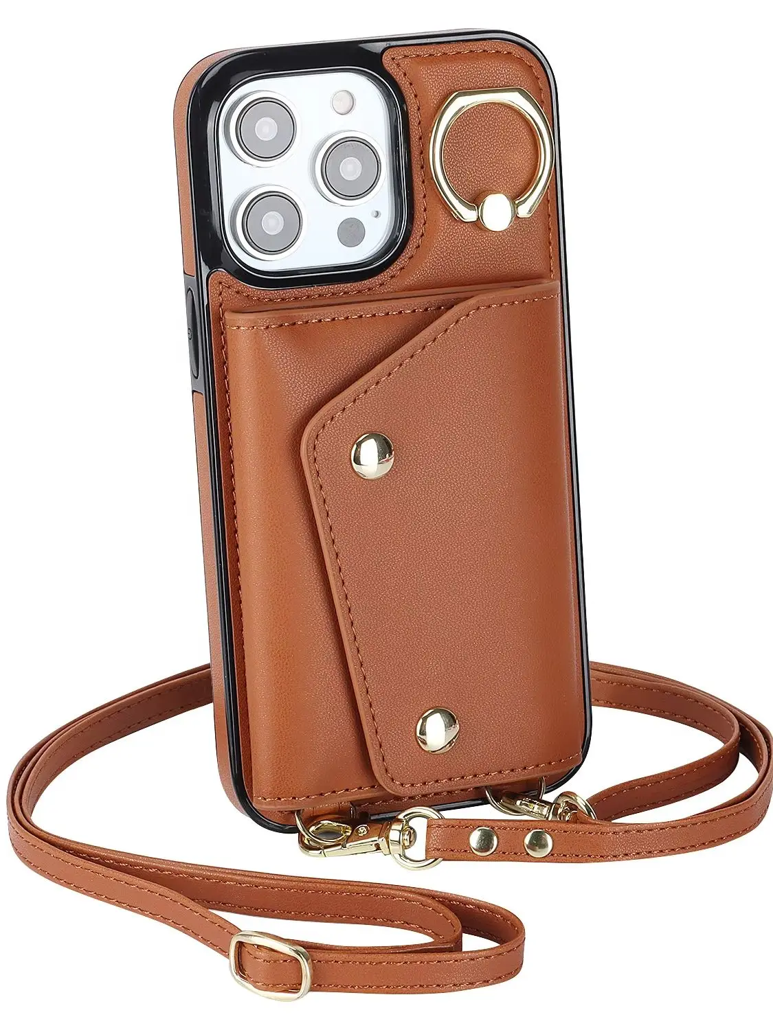 Etui na telefon z paskiem na ramię do iPhone 18 Pro Max 17 14 13 12 11 15 16 Pro Max Plus, damskie, skórzane, z kieszenią na karty i smyczą. — zdjęcie produktu 7