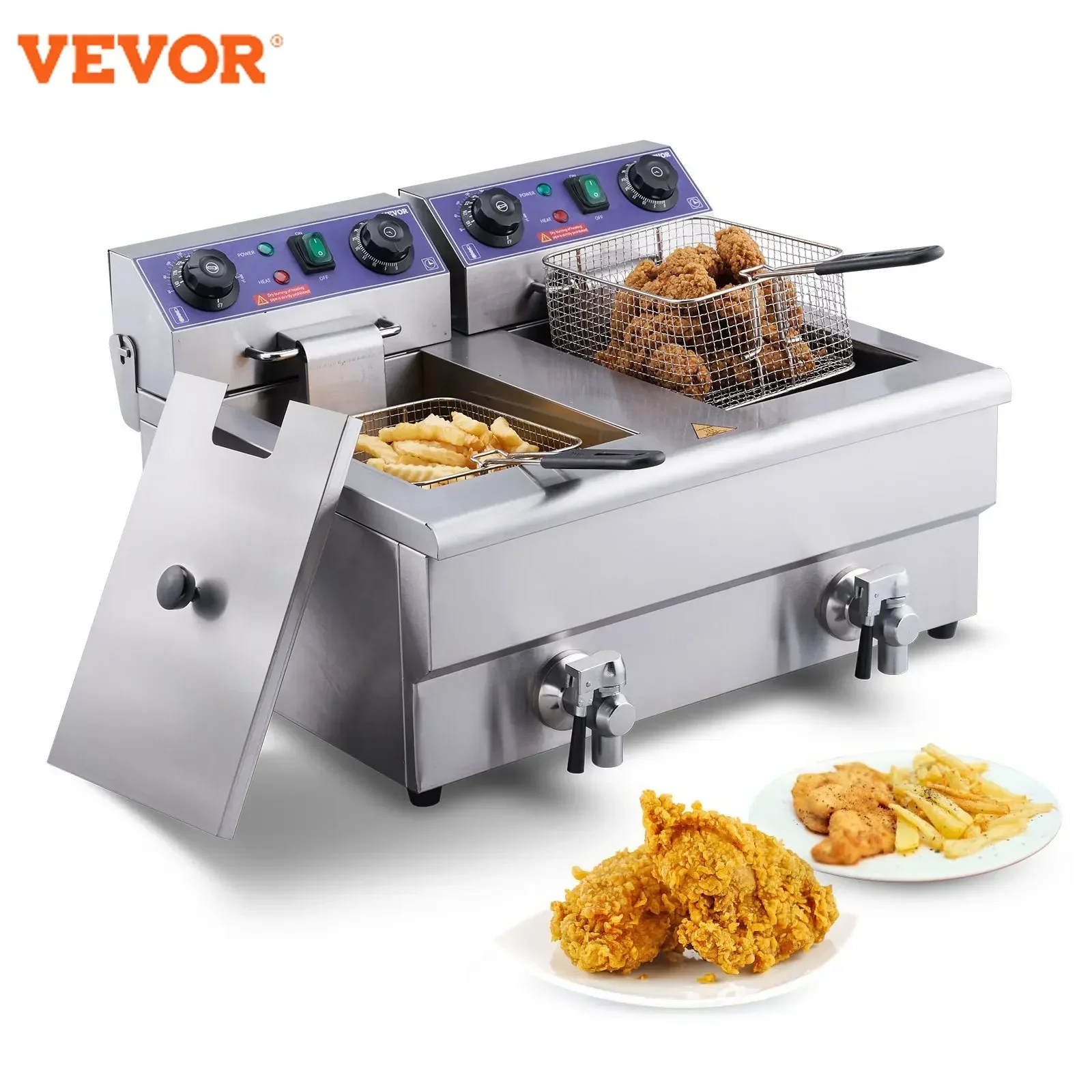 VEVOR Commercial Electric Deep Fryer w/Dual Tanks 12L 3000W Stainless Steel Countertop Fryer for Fried Chicken French Fries