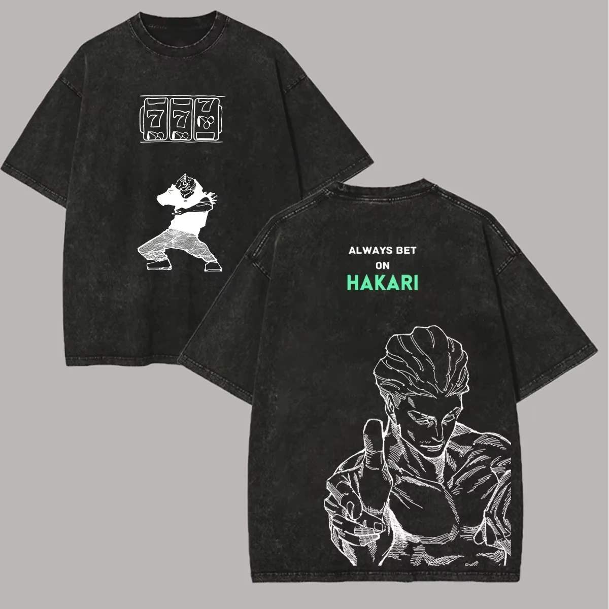 2026 Neues Jujutsu Kaisen Hakari Grafik-T-Shirt in Hochwertiger Qualität für Männer und Frauen Baumwolle Vintage-Waschung Bedruckt Streetwear Sport-Oberteil