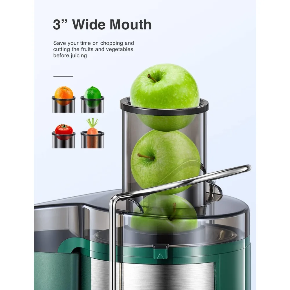 QCen Centrifugal Juicer Machine Green and 6PCS Glass Bottle Bundle