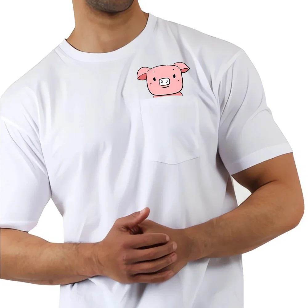 CLOOCL Cartoon Pigs Cotton T-Shirts Funny Piggy Middle Finger Printed Pocket T-shirt Mens Women Short Sleeve Shirts Hip Pop Tops