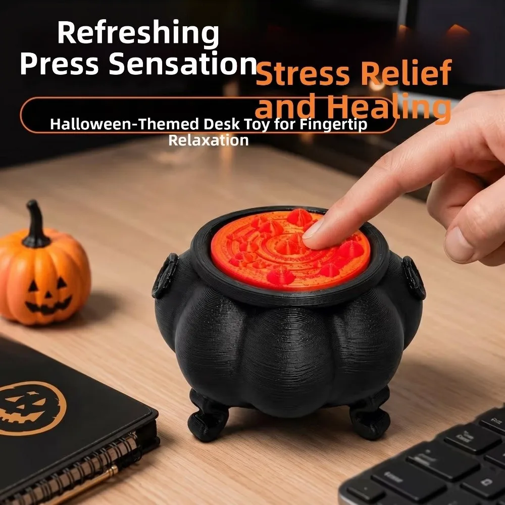 Novelty Halloween Ornaments Decoration 3D Printed Pumpkin Statue Funny Witch Pot Sculpture Fidget Clicker Halloween Party
