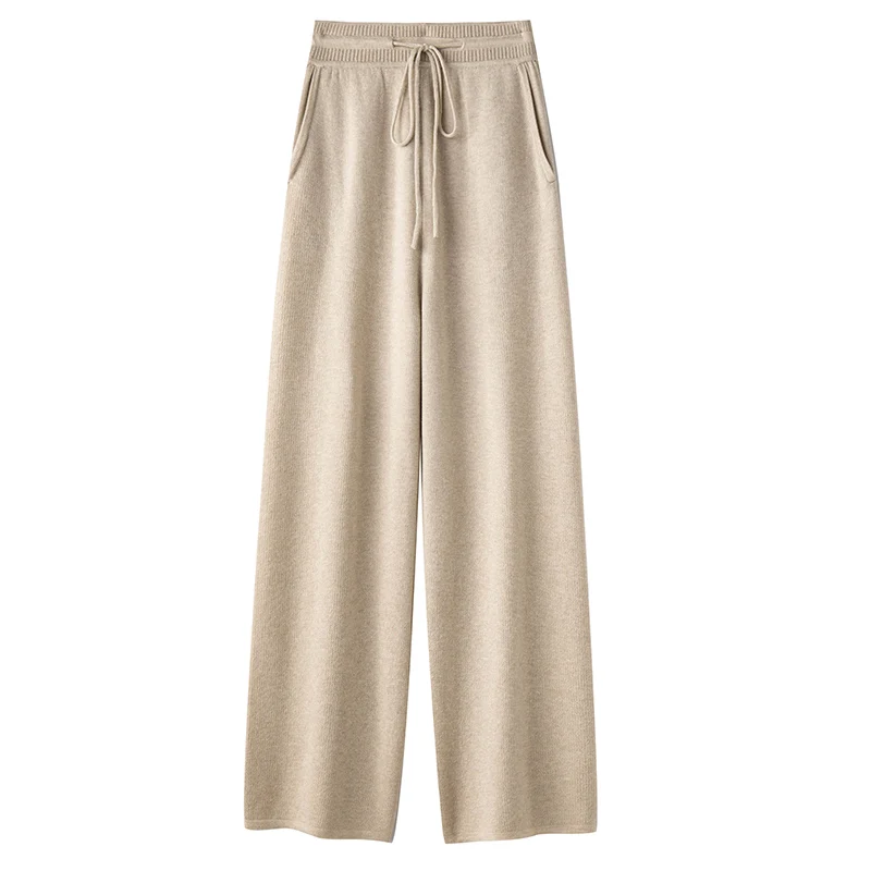 Women's Knitted 9-Inch Pants Autumn Winter Merino Wool Pants Casual Long Knitted Trousers Comfortable Stretchy Wide Leggings