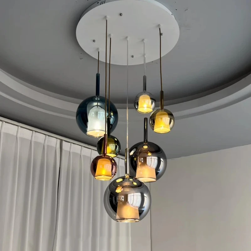 

Nordic Luxurious Glass Ball Led Pendant Lamp for Living Dining Table Room Stair Chandelier Home Design Line Lusters Luminaires